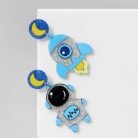 Серьги акриловые «Космос» ракета и космонавт, цветные в серебре