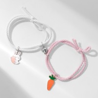 Браслеты парные «Неразлучники» ассоль, заяц и морковка, бело-розовые, d=7 см