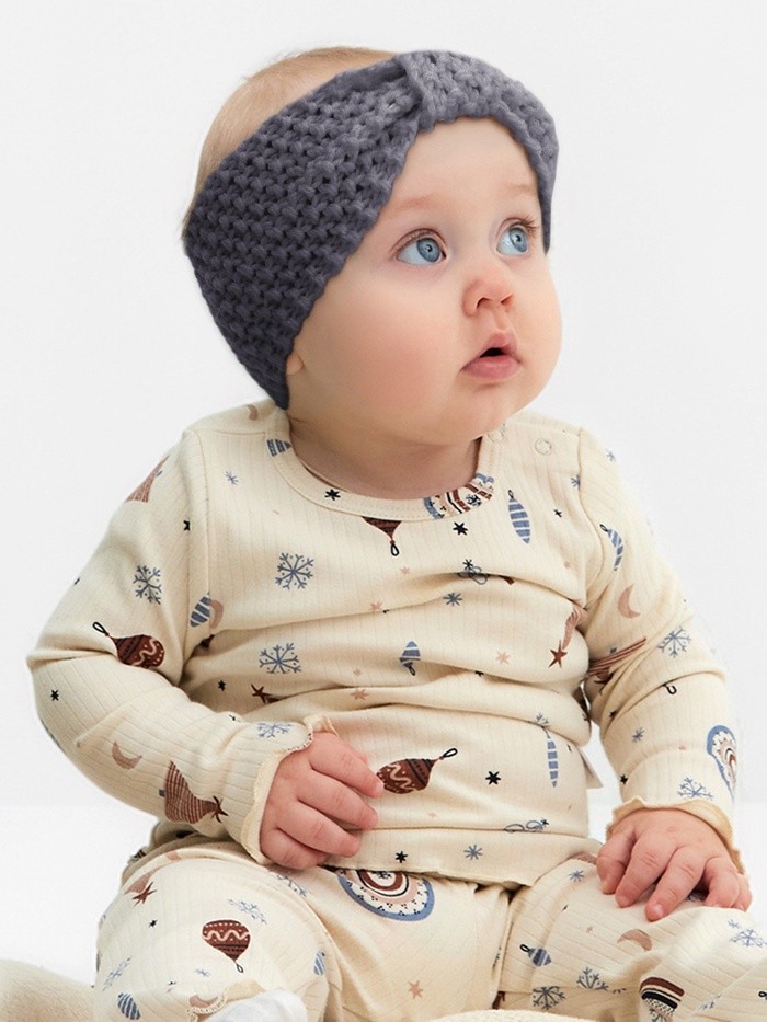 Повязка вязаная для девочки Крошка Я, 17 см, серая