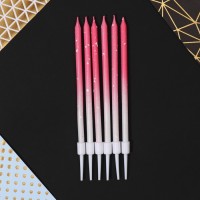 Свечи для торта с блестками, розовый, 6 шт., 13×0.4 см