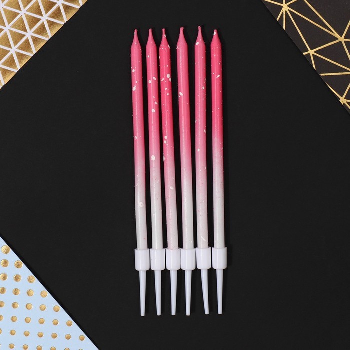 Свечи для торта с блестками, розовый, 6 шт., 13×0.4 см