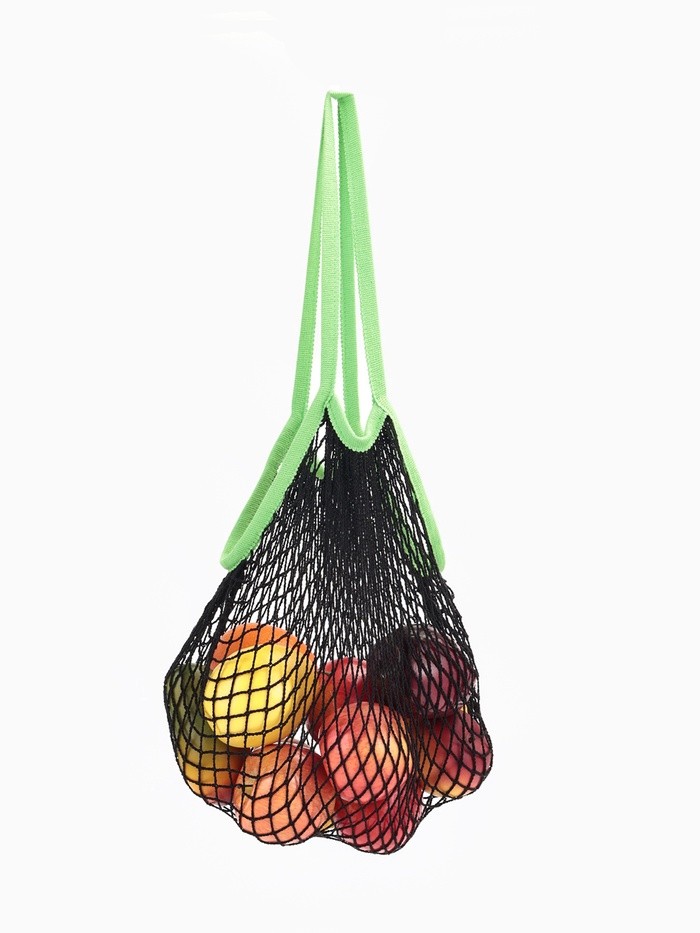 Сумка-авоська плетёная, клетка 1.5 см, чёрная/зелёная