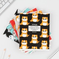 Тетрадь в клетку, 48 л., А5, на скрепке, блок №1 «Котики приколы» МИКС