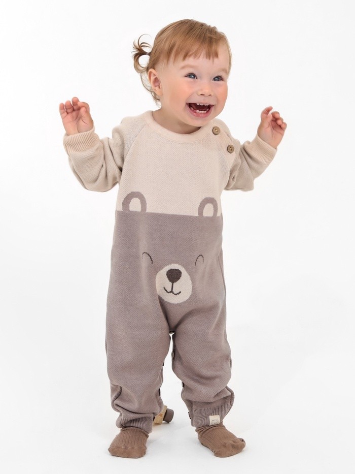 Комбинезон вязаный Крошка Я "Мордочка", рост 86-92 см, бежевый