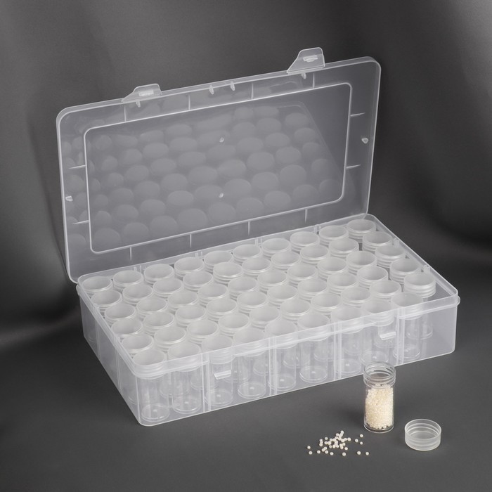 Органайзер для хранения мелочей, 60 баночек, в контейнере, 28×17×5.5 см, прозрачный