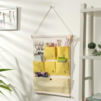 Органайзер подвесной с карманами Доляна «Время», 6 отделений, 49×35 см, жёлтый