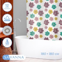 Штора для ванной «Цветы», с люверсами, с утяжелителями, PEVA ароматизированная, 180×180 см