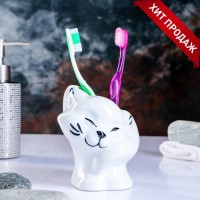 Стакан под зубную щётку «Кошка», 8×10×12 см, фарфор