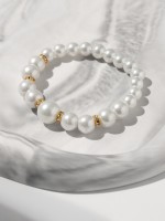 Браслет жемчуг «Подарок моря» с жемчугом, шар № 6,8,10, цвет белый в золоте, d=6,5 см