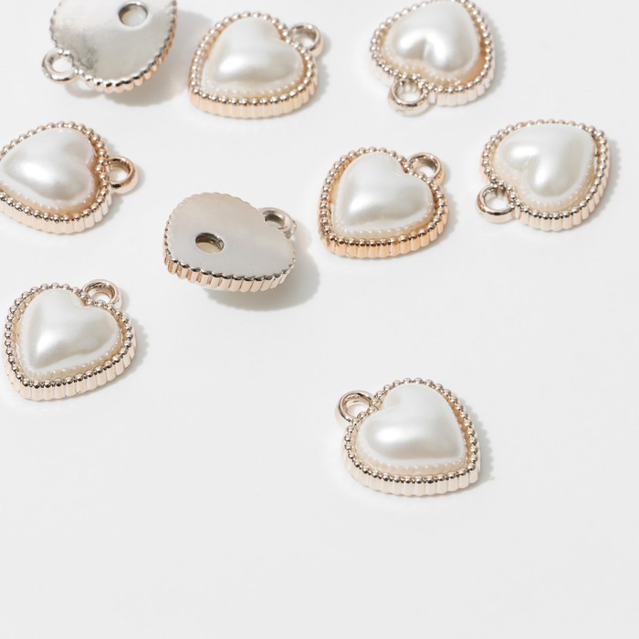 Подвеска «Жемчуг» сердце 1,9×1,6×0,7см, (набор 10 шт.), цвет белый в золоте
