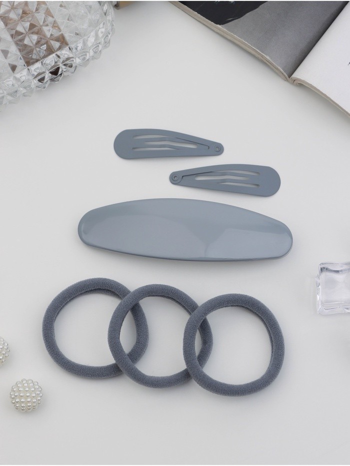 Набор для волос QF «Авиталь», 3 резинки 6 см, заколка-автомат 9 см, 2 невидимки 4.5 см, серый