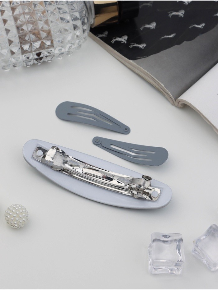 Набор для волос QF «Авиталь», 3 резинки 6 см, заколка-автомат 9 см, 2 невидимки 4.5 см, серый