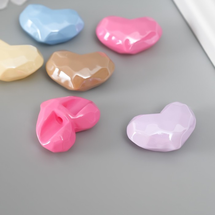 Бусина для творчества пластик "3D сердце с гранями" пастель МИКС 2,4х3,3х1,4 см