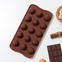 Форма для льда и кондитерских украшений Доляна «Рондо», 21×10,5×3 см, 15 ячеек, цвет шоколадный