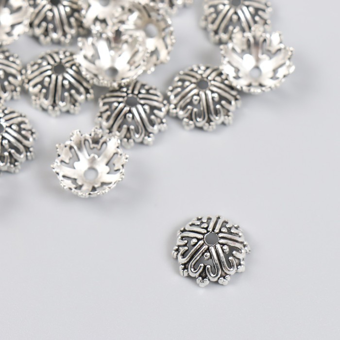 Шапочка для бусин «Арт Узор. Сердечность», d=1.2 см, металл, серебро, 1.4×1.4 см