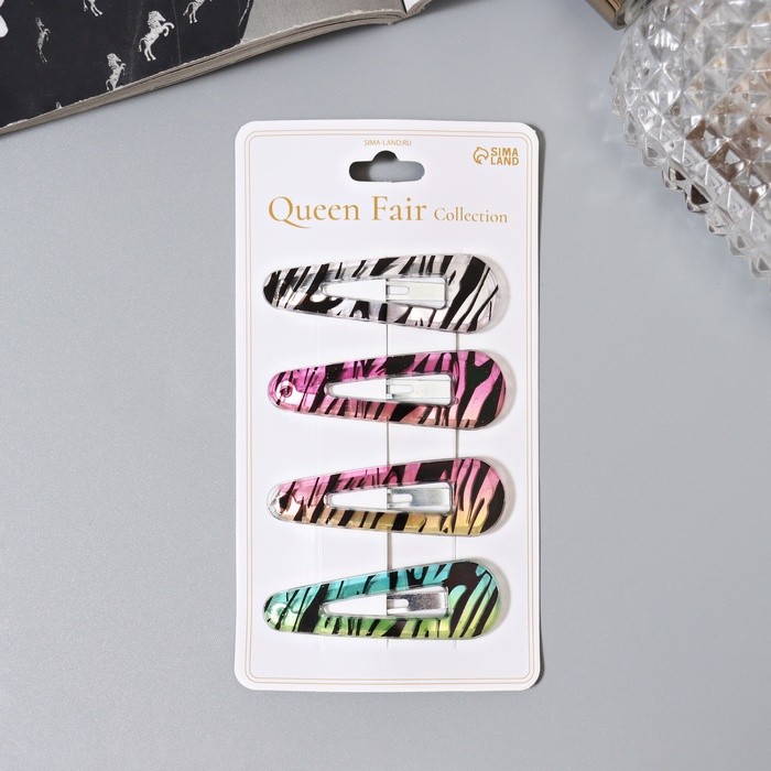 Невидимка для волос «Глория», набор 4 шт., полосы колор, 5 см, МИКС