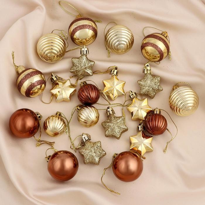Ёлочные игрушки «Серпантин», шары новогодние, набор 21 шт., кофейный/золотой