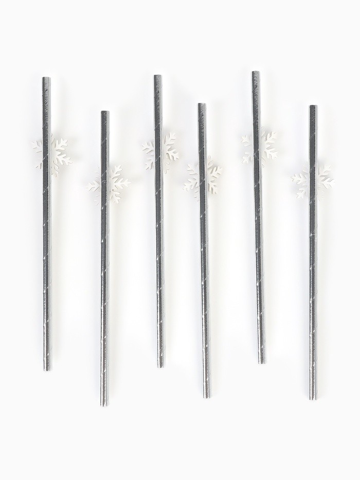 Трубочки для коктейлей «Снежинки», серебро, 6 шт