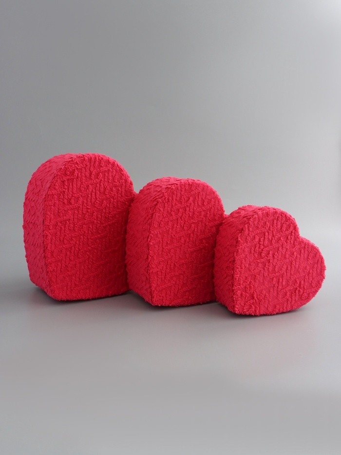 Набор подарочных коробок 3 в 1 сердца, красный, плюшевая поверхность, L：30×27.5×12 см M：25.5×23.5×10 см S:20.7×19.5×8 см