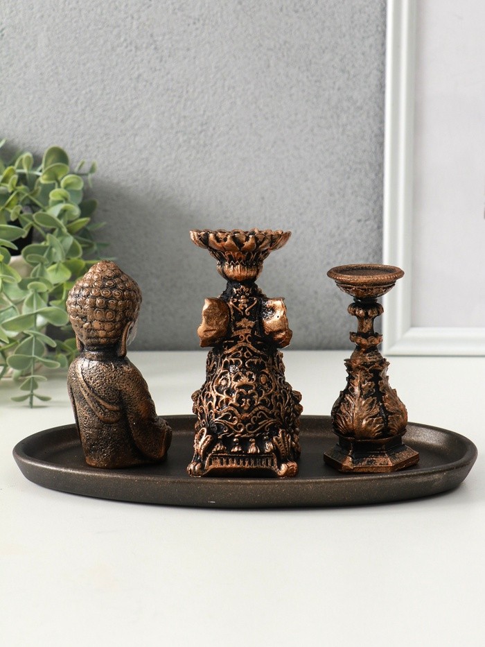 Набор фигурок на подставке «Буддийский», высота 13 см, винтажная бронза