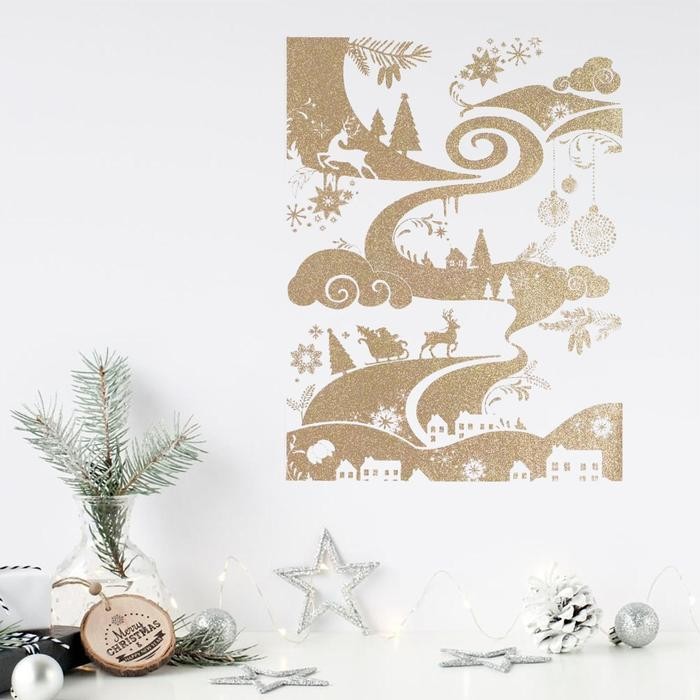 Наклейки новогодние, интерьерные с блестками «Пейзаж», 29,7 х 42 см