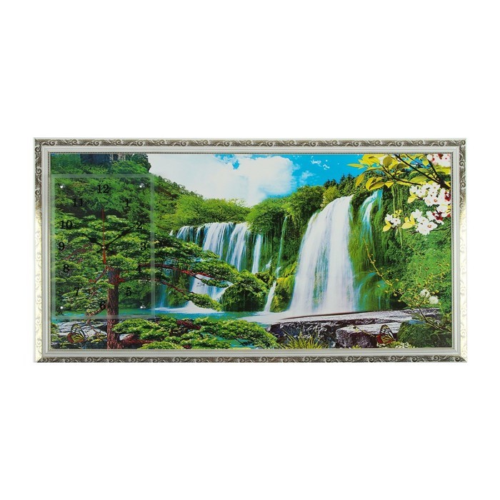 Часы-картина настенные, серия: Природа, "Водопад", 50 х 100 см, микс