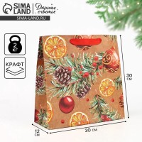 Пакет подарочный новогодний крафтовый квадратный «Новогоднее настроение», 30×30×12 см
