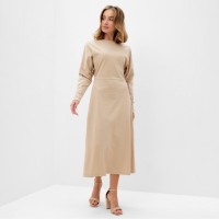 Платье трикотажное миди женское MINAKU: Basic line, бежевое, размер 46