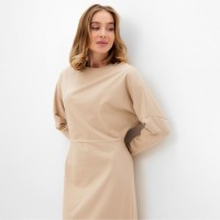 Платье трикотажное миди женское MINAKU: Basic line, бежевое, размер 46