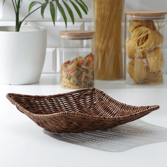 Корзинка для подачи Доляна «Огайо», 25×25×8 см, квадратная, коричневая