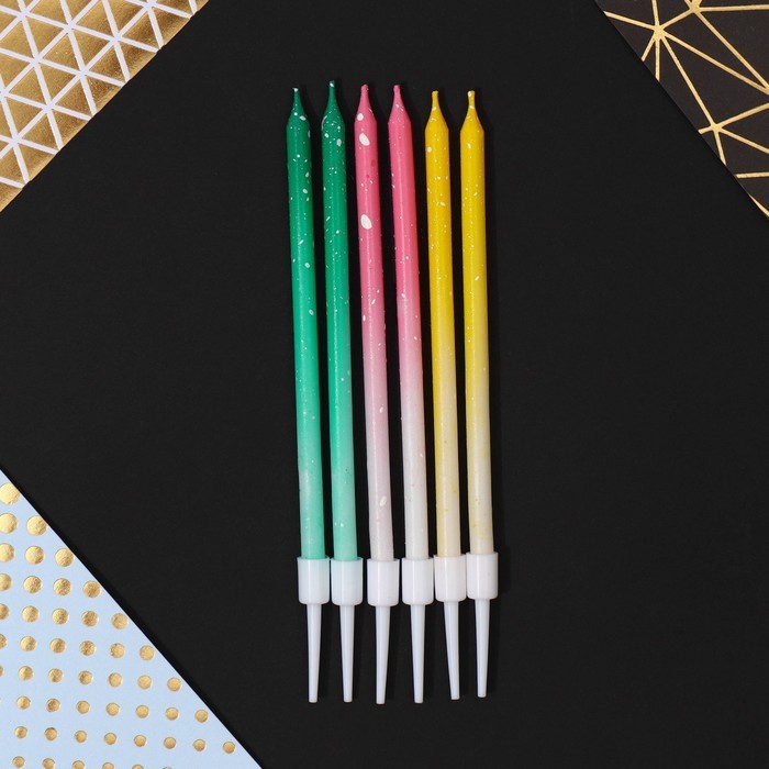 Свечи для торта с блестками, разноцветные, 6 шт., 13×0.4 см Свечи для торта с блестками, разноцветные, 6 шт., 13×0.4 см