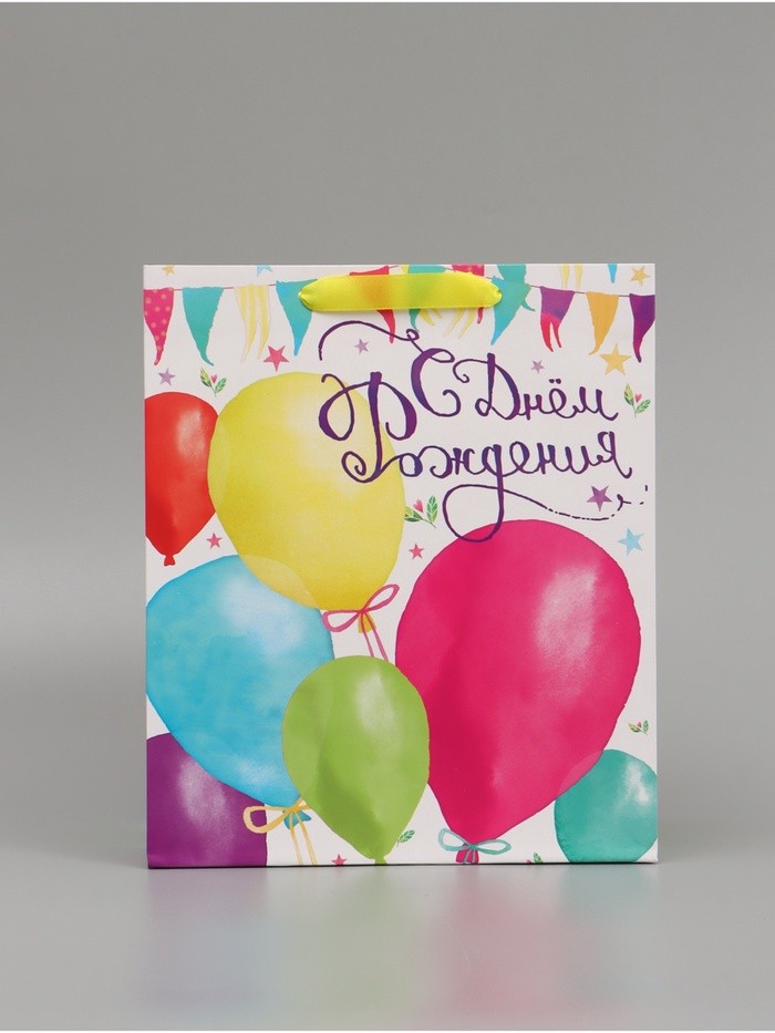 Пакет подарочный ламинированный, упаковка, «С Днём Рождения!», ML 23×27×11.5 см