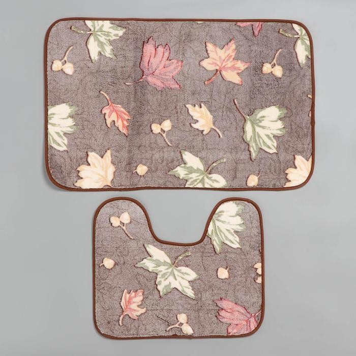 Коврики для ванной и туалета Доляна «Осенние листья», 2 шт: 40×50 см, 50×80 см