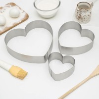 Набор форм для выкладки и выпечки KONFINETTA «Сердце», 3 шт., 20×20×4.5 см, 15.5×15×4.5 см, 10×10×4.5 см, серебристый