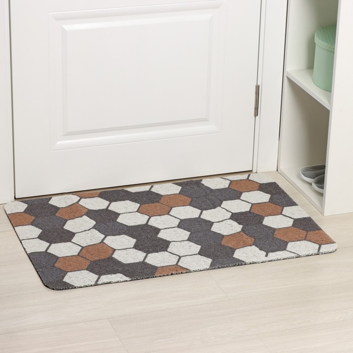 Коврик придверный Доляна «Соты», грязезащитный, вырезной, 60×90 см