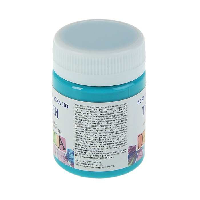 Краска по ткани, банка 50 мл, Decola, Бирюзовая 4128507 (акриловая на водной основе)