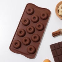 Форма для льда и кондитерских украшений Доляна «Колечко.Риб», 21×10,5×1,8 см, 11 ячеек, цвет шоколадный