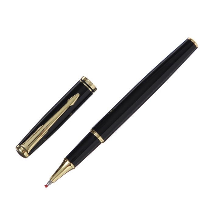 Ручка подарочная роллер в кожзам футляре, корпус чёрный, золото