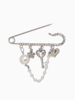 Булавка «Ключик от сердца», 6.5 см, белая в серебре