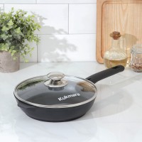 Сковорода «Традиция», d=26 см, стеклянная крышка, съёмная ручка, антипригарное покрытие, цвет чёрный