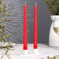 Набор свечей витых, 2,2х 25 см, 2 штуки, красный, "Богатство Аромата"