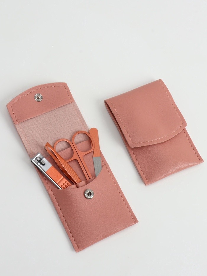 Набор маникюрный, 4 предмета, в футляре, розовый