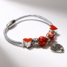 Браслет «Марджери» на нити, дерево в сердце, L=18 см, красный в серебре