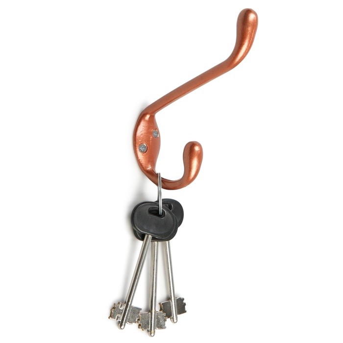 Крючок мебельный ТУНДРА TKD033, двухрожковый, медь