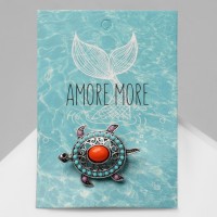 Брошь этника «Черепашка», цветная в серебре