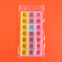 Таблетница - органайзер «Неделька», английские буквы, утро/день/ночь, 21.5×11×2 см, 21 секция, разноцветная