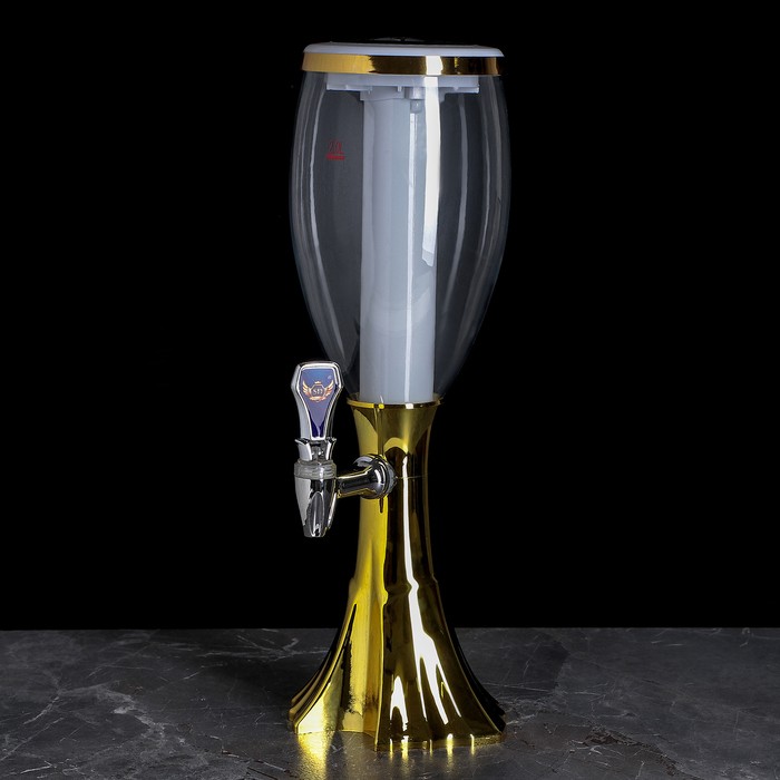 Башня пивная Gold, 2 л, колба с подсветкой, цвет золотой