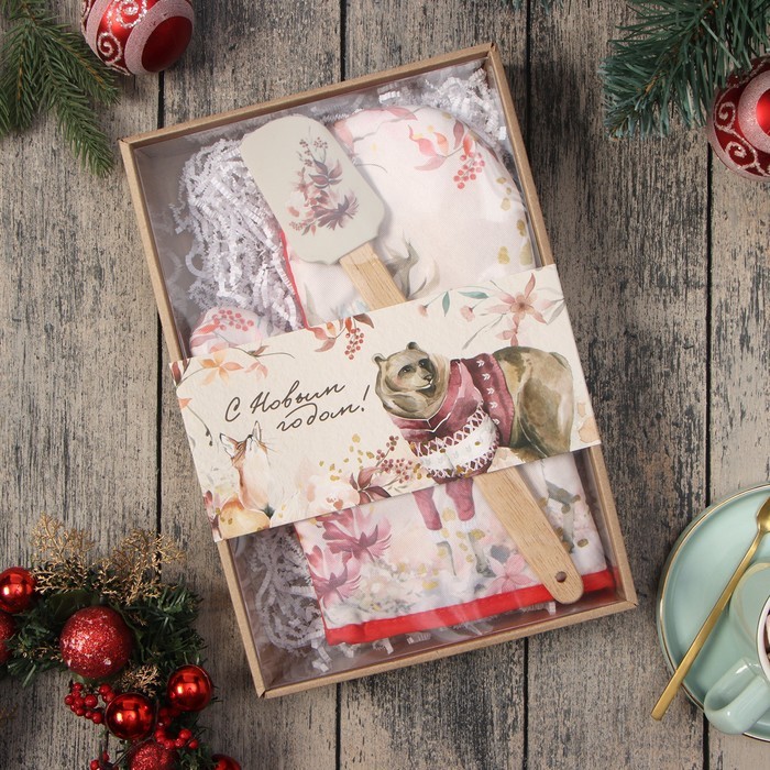Набор новогодний подарочный Доляна "Олень" : варежка-прихватка, лопатка силикон