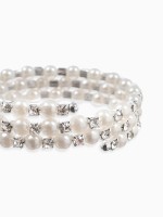 Браслет с жемчугом «Пружинка», шар № 6, белый в серебре, d=6 см