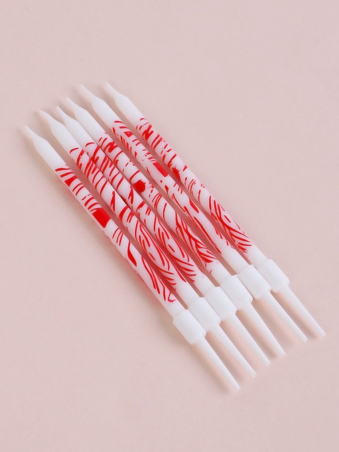 Свечи для торта «Волнистые линии», 6 шт., белые с красным